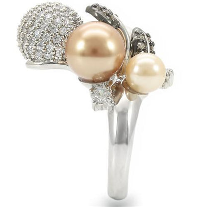Rhodium + Ruthenium Brass Ring with Synthetic Pearl in Multi Color Size 6