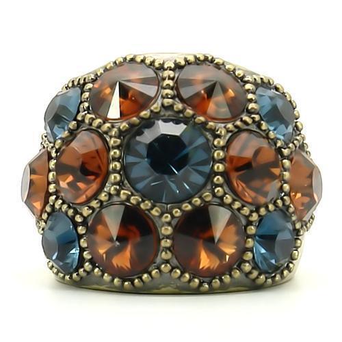 Antique Copper Brass Ring with Top Grade Crystal in Multi Color Size 10