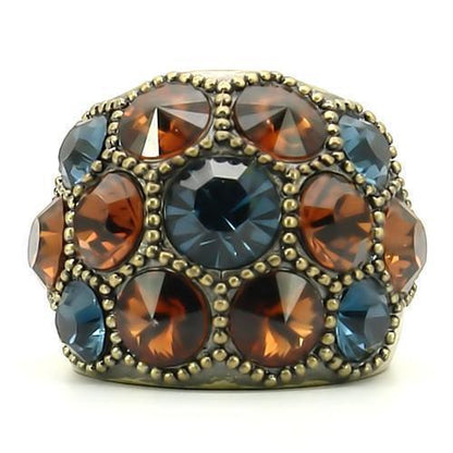 Antique Copper Brass Ring with Top Grade Crystal in Multi Color Size 10