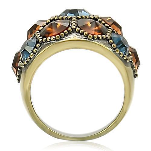 Antique Copper Brass Ring with Top Grade Crystal in Multi Color Size 10