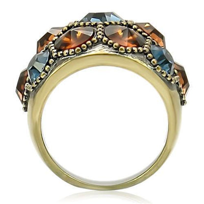 Antique Copper Brass Ring with Top Grade Crystal in Multi Color Size 10