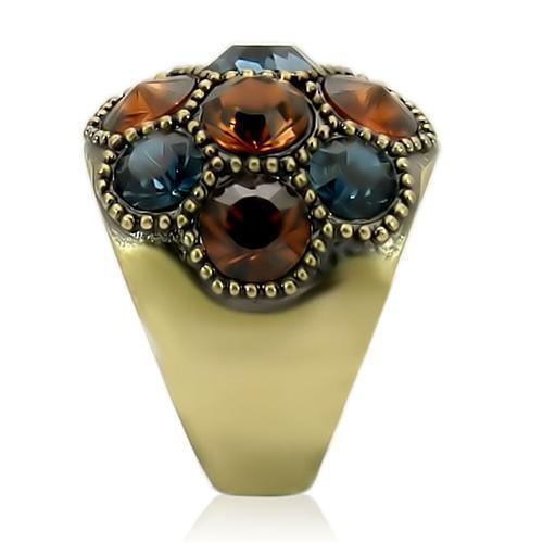 Antique Copper Brass Ring with Top Grade Crystal in Multi Color Size 10