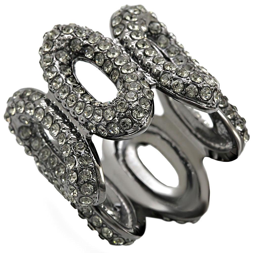 Ruthenium Brass Ring with Top Grade Crystal  in Black Diamond Size 7