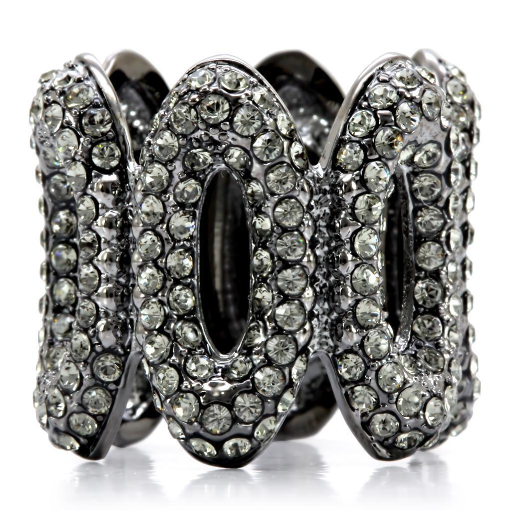 Ruthenium Brass Ring with Top Grade Crystal  in Black Diamond Size 7