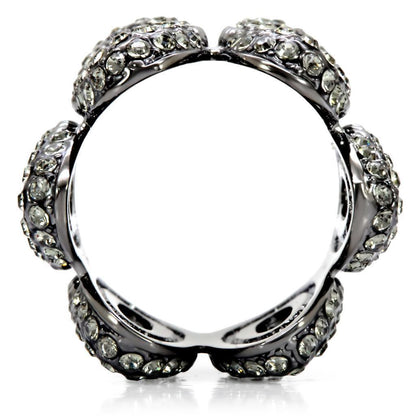 Ruthenium Brass Ring with Top Grade Crystal  in Black Diamond Size 7