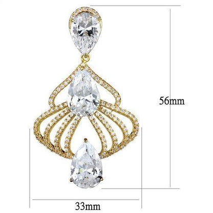 3W1325 - Gold Brass Earrings with AAA Grade CZ  in Clear