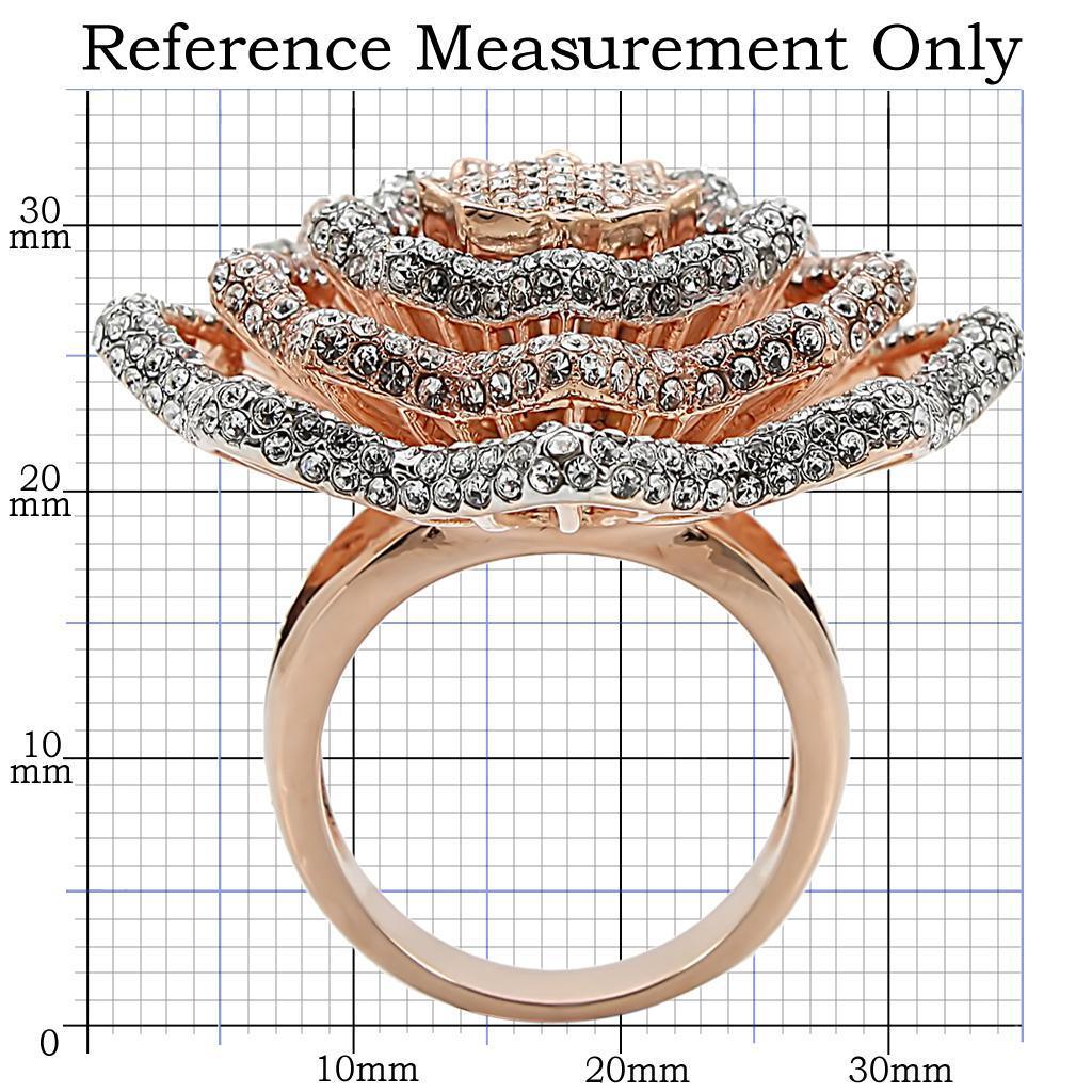 Rose Gold + Rhodium Brass Ring with Top Grade Crystal  in Clear Size 7