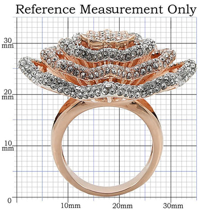 Rose Gold + Rhodium Brass Ring with Top Grade Crystal  in Clear Size 7