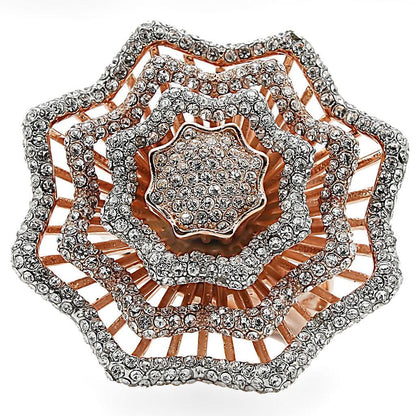 Rose Gold + Rhodium Brass Ring with Top Grade Crystal  in Clear Size 7