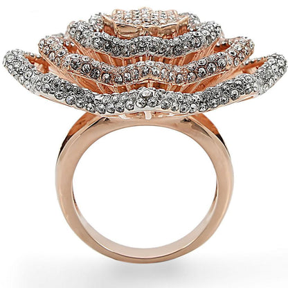 Rose Gold + Rhodium Brass Ring with Top Grade Crystal  in Clear Size 7