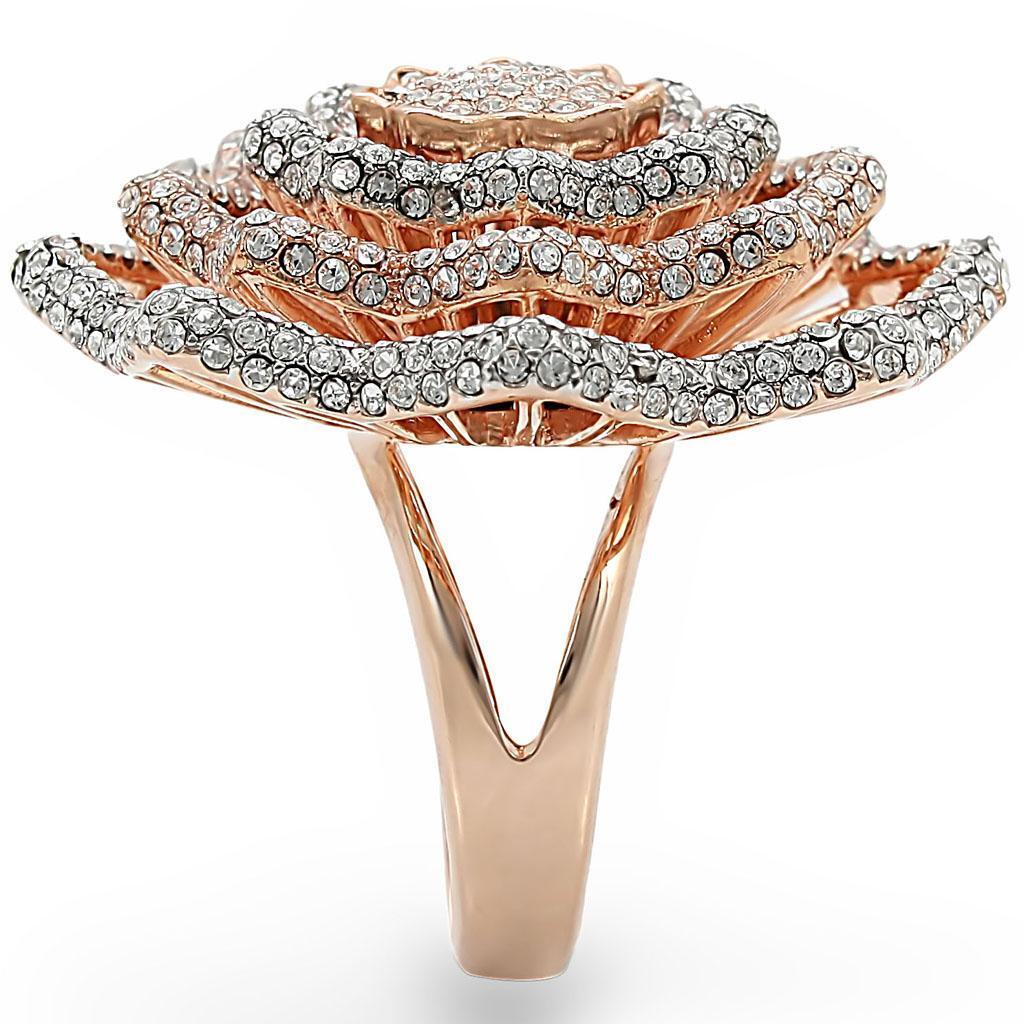 Rose Gold + Rhodium Brass Ring with Top Grade Crystal  in Clear Size 7