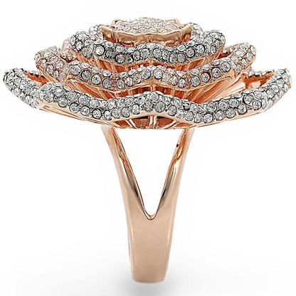 Rose Gold + Rhodium Brass Ring with Top Grade Crystal  in Clear Size 7