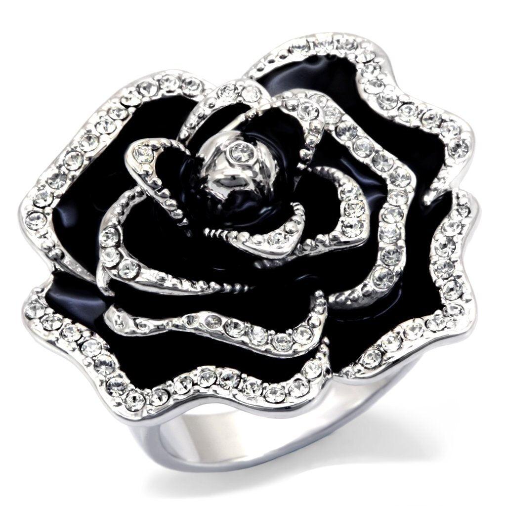 Rhodium Brass Ring with Top Grade Crystal in Clear Size 5