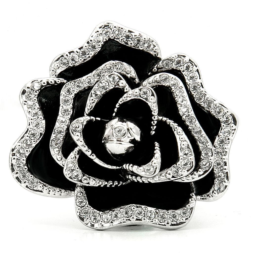 Rhodium Brass Ring with Top Grade Crystal in Clear Size 5