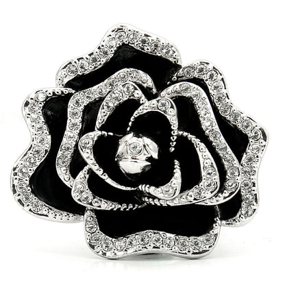 Rhodium Brass Ring with Top Grade Crystal in Clear Size 5