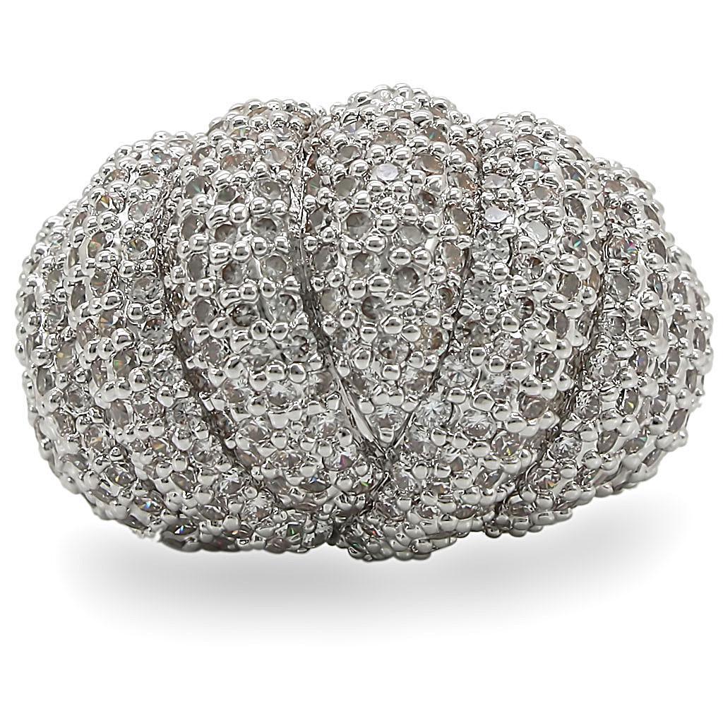 Rhodium Brass Ring with AAA Grade CZ in Clear Size 7