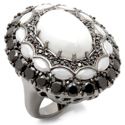 0W213 - Ruthenium Brass Ring with Milky CZ in White Size 5