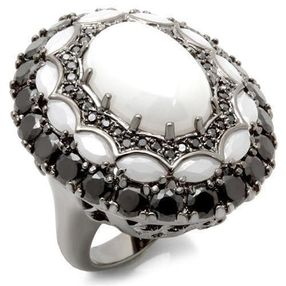 0W213 - Ruthenium Brass Ring with Milky CZ in White Size 5