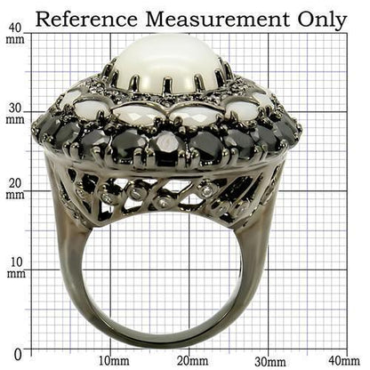 0W213 - Ruthenium Brass Ring with Milky CZ in White Size 5