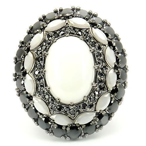 0W213 - Ruthenium Brass Ring with Milky CZ in White Size 5