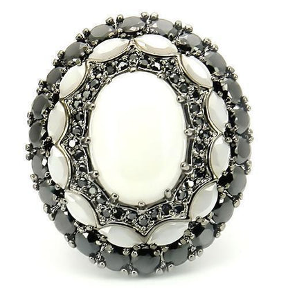 0W213 - Ruthenium Brass Ring with Milky CZ in White Size 5