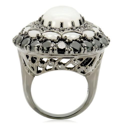 0W213 - Ruthenium Brass Ring with Milky CZ in White Size 5