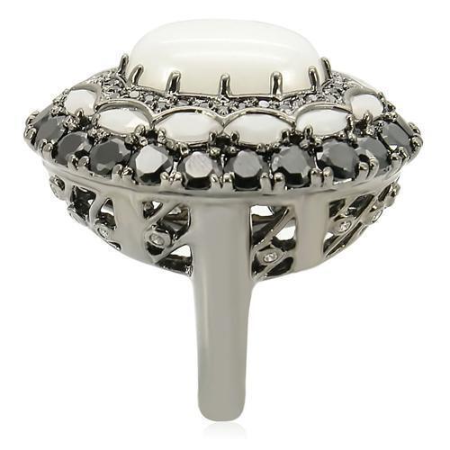 0W213 - Ruthenium Brass Ring with Milky CZ in White Size 5