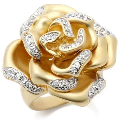 Matte Gold &amp; Rhodium Brass Ring with AAA Grade CZ in Clear Size 6