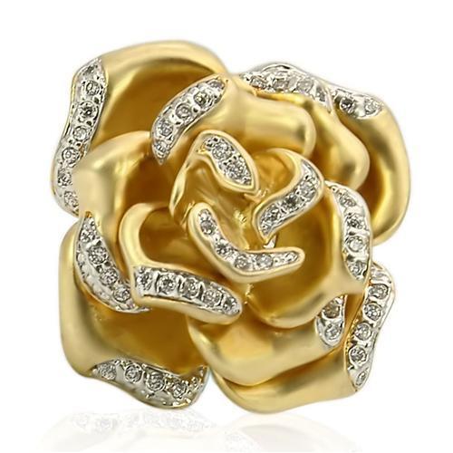 Matte Gold &amp; Rhodium Brass Ring with AAA Grade CZ in Clear Size 6