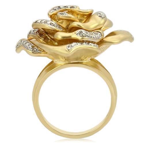 Matte Gold &amp; Rhodium Brass Ring with AAA Grade CZ in Clear Size 6