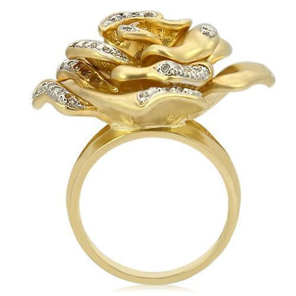 Matte Gold &amp; Rhodium Brass Ring with AAA Grade CZ in Clear Size 6