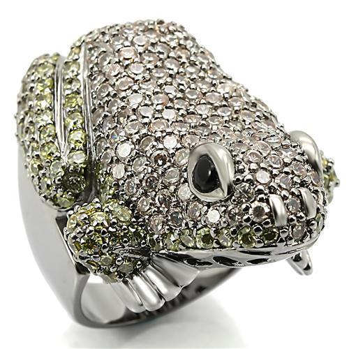 Ruthenium Brass Ring with AAA Grade CZ  in Multi Color Size 5