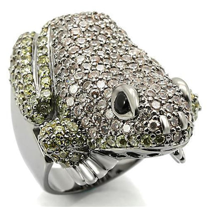 Ruthenium Brass Ring with AAA Grade CZ  in Multi Color Size 5