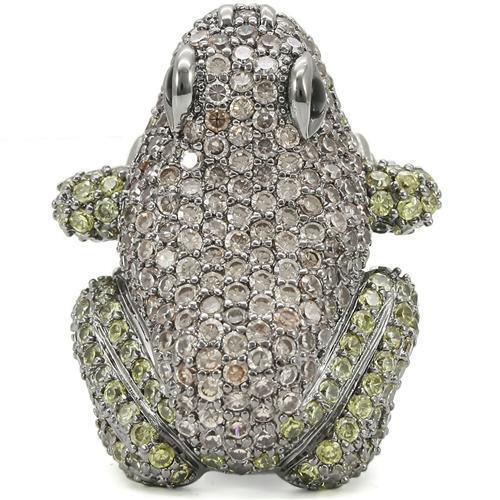 Ruthenium Brass Ring with AAA Grade CZ  in Multi Color Size 5