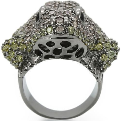 Ruthenium Brass Ring with AAA Grade CZ  in Multi Color Size 5