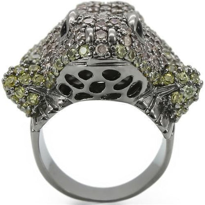 Ruthenium Brass Ring with AAA Grade CZ  in Multi Color Size 5