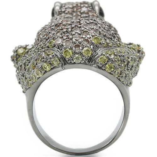 Ruthenium Brass Ring with AAA Grade CZ  in Multi Color Size 5