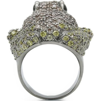 Ruthenium Brass Ring with AAA Grade CZ  in Multi Color Size 5