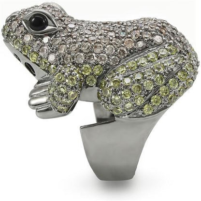 Ruthenium Brass Ring with AAA Grade CZ  in Multi Color Size 5