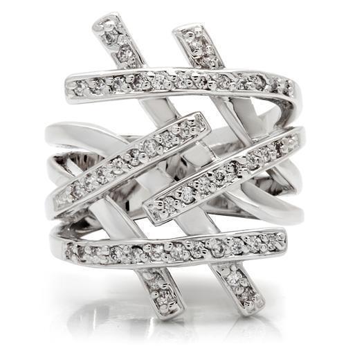 0W061 - Rhodium Brass Ring with AAA Grade CZ  in Clear Size 5