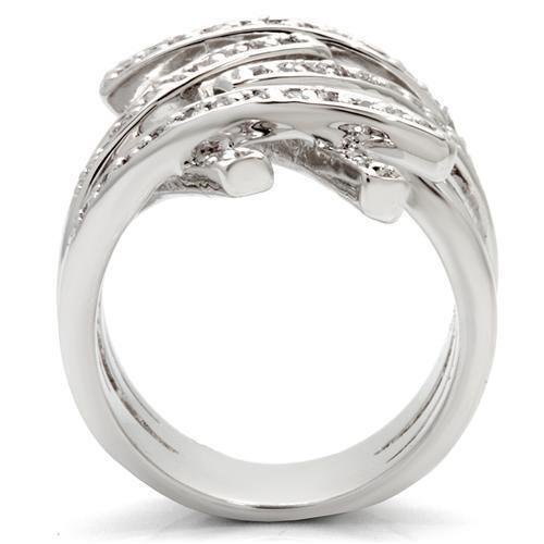 0W061 - Rhodium Brass Ring with AAA Grade CZ  in Clear Size 5