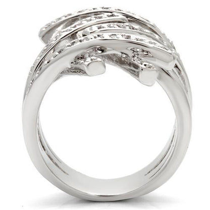 0W061 - Rhodium Brass Ring with AAA Grade CZ  in Clear Size 5