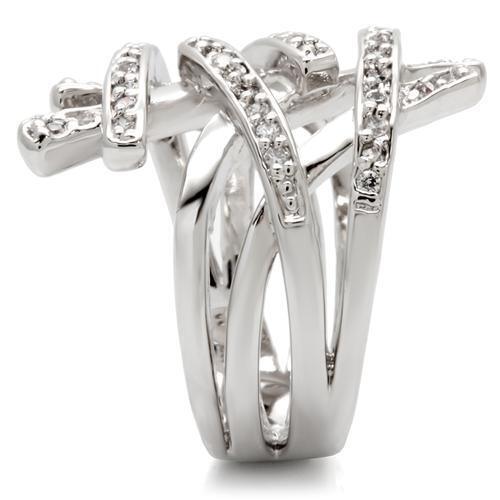 0W061 - Rhodium Brass Ring with AAA Grade CZ  in Clear Size 5