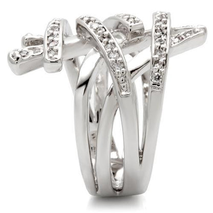 0W061 - Rhodium Brass Ring with AAA Grade CZ  in Clear Size 5