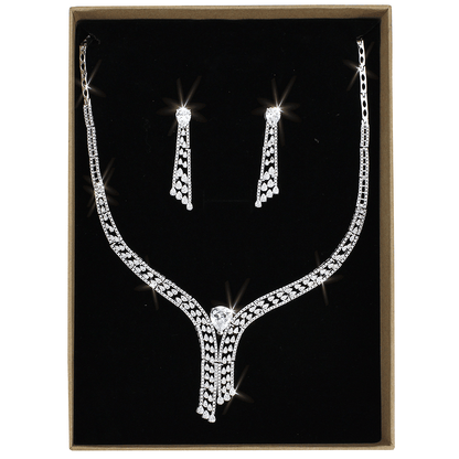 Rhodium-Plated Brass Jewelry Set with AAA Grade CZ in Clear