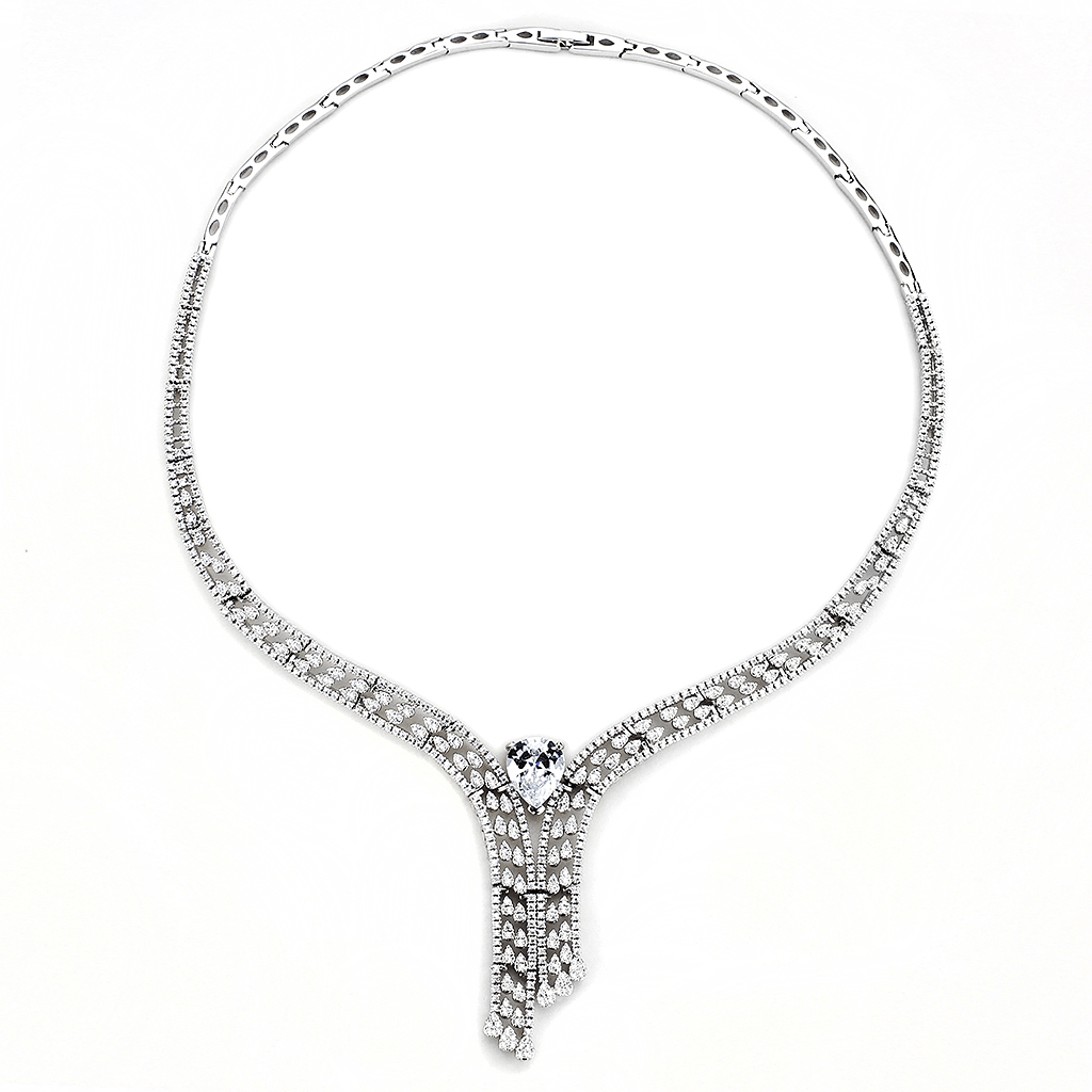 Rhodium-Plated Brass Jewelry Set with AAA Grade CZ in Clear