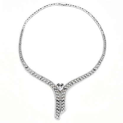 Rhodium-Plated Brass Jewelry Set with AAA Grade CZ in Clear