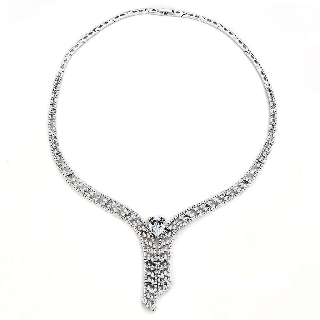 Rhodium-Plated Brass Jewelry Set with AAA Grade CZ in Clear