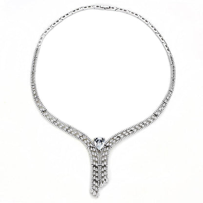 Rhodium-Plated Brass Jewelry Set with AAA Grade CZ in Clear