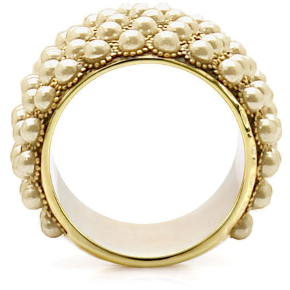 Gold Brass Ring with Synthetic Pearl in Citrine Yellow